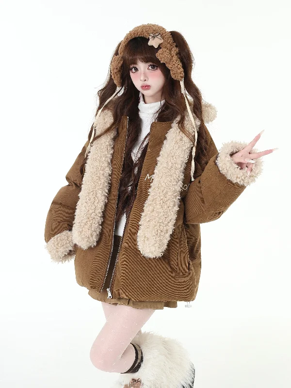 American Retro Sweet Corduroy Long Boa Hooded Thick Jacket CRA0095 Quilted Jacket Puffer Jacket Insulated Jacket American Retro Sweet Corduroy Long Boa Hooded Thick Jacket CRA0095 Quilted Jacket Puffer Jacket Insulated Jacket