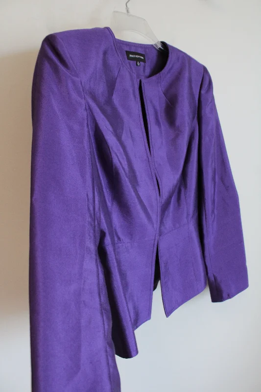 Jones New York Purple Silk Blazer Jacket | 12 Tiered Jacket Buttoned Jacket Zippered Jacket