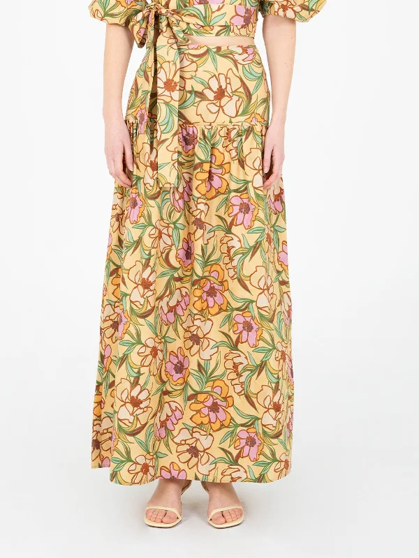 Lysandra Floral Print Maxi Skirt velvet skirt sumptuous