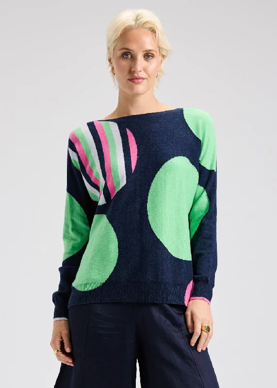 Large Dot Boatneck Sweater Chenille Brocade Lace