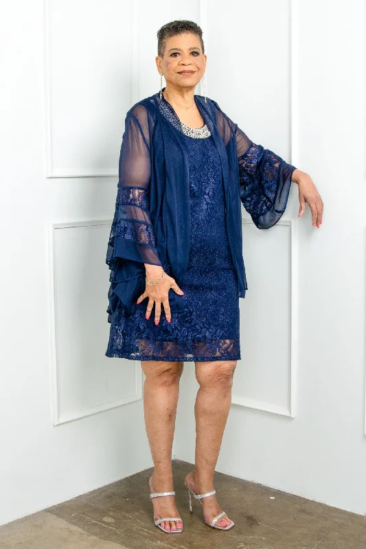R&M Richards Women's 2 Piece Bell Sleeve Chiffon Jacket Dress - Mother of The Bride Dress Mesh Jacket Canvas Jacket Denim Jacket