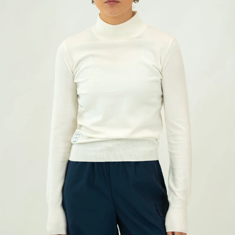 The Motier Women's L/S Mock Sweater (Ivory) Nylon Fabric Polyester Fabric Spandex Fabric