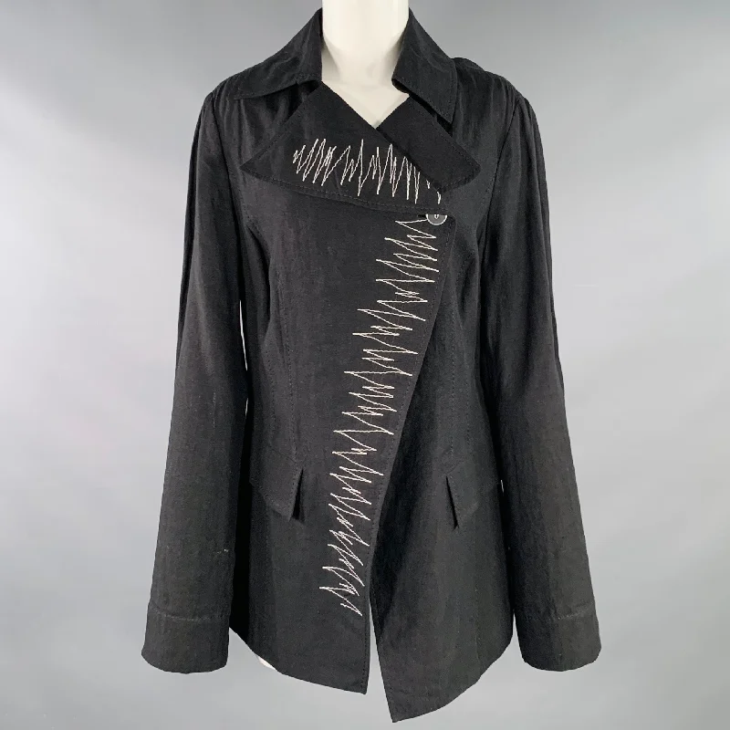 ANETT ROSTEL Size 4 Black White Linen Embroidered Jacket Blazer Anorak Shell Jacket Lightweight Jacket
