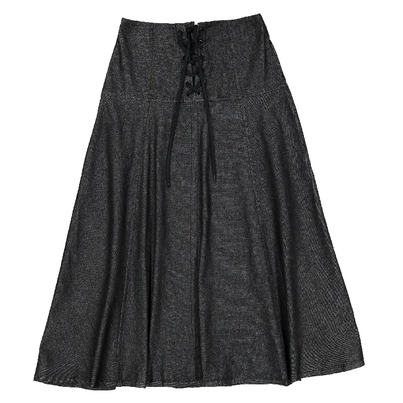 Black Denim Tie Front Skirt silk skirt luxurious