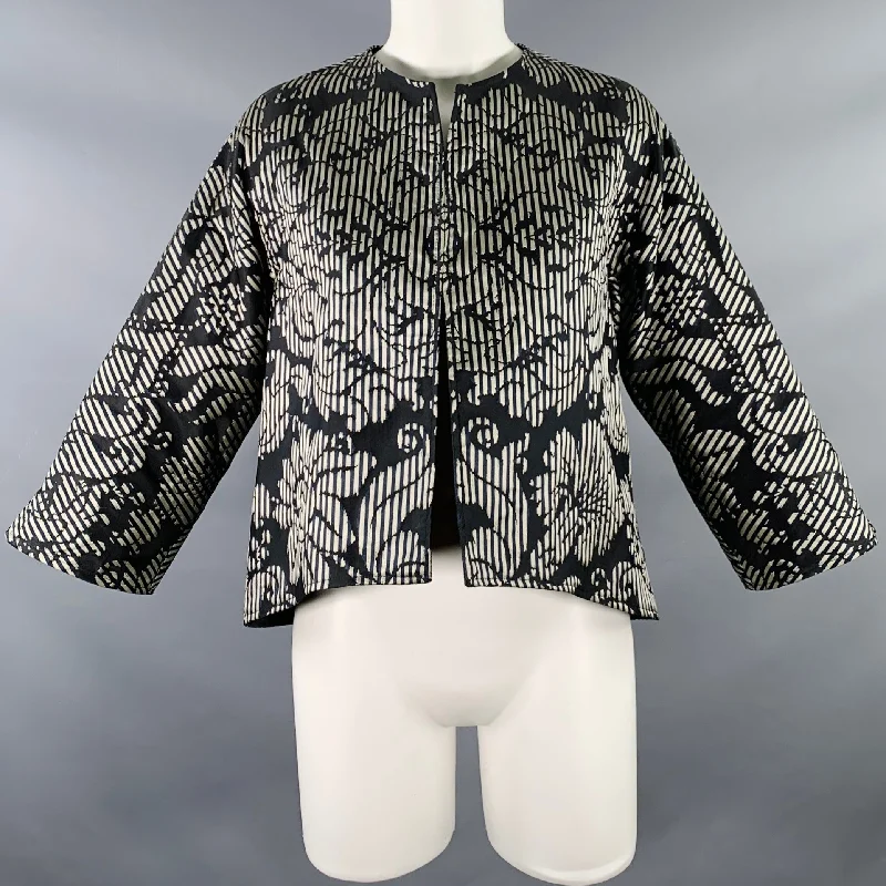 JOANNA MASTROIANNI Size 8 Silver Black Silk Stripe Jacket Blazer Elasticated Jacket Padded Jacket Insulated Jacket
