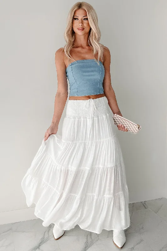 Simply Content Tiered Maxi Skirt (White) tulle skirt dreamy