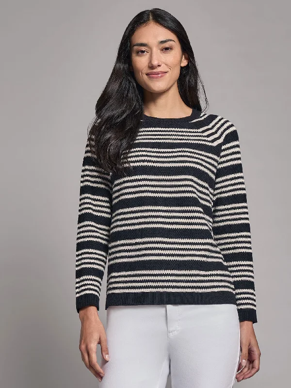 Stripe Crew Neck Raglan Sweater Wool Fabric Cashmere Fabric Tweed Fabric