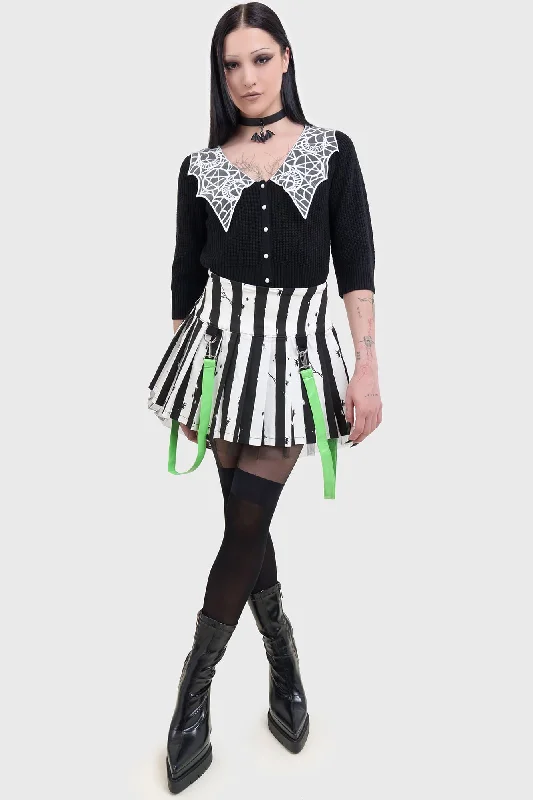 Distressed Stripe Pleated Mini-Skirt silk skirt sleek