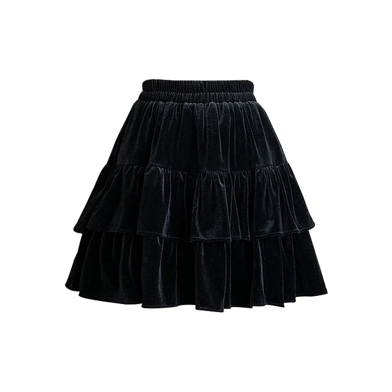 Raine Black Velvet Goth Mini Skirt with Built-in Shorts denim skirt fashionable